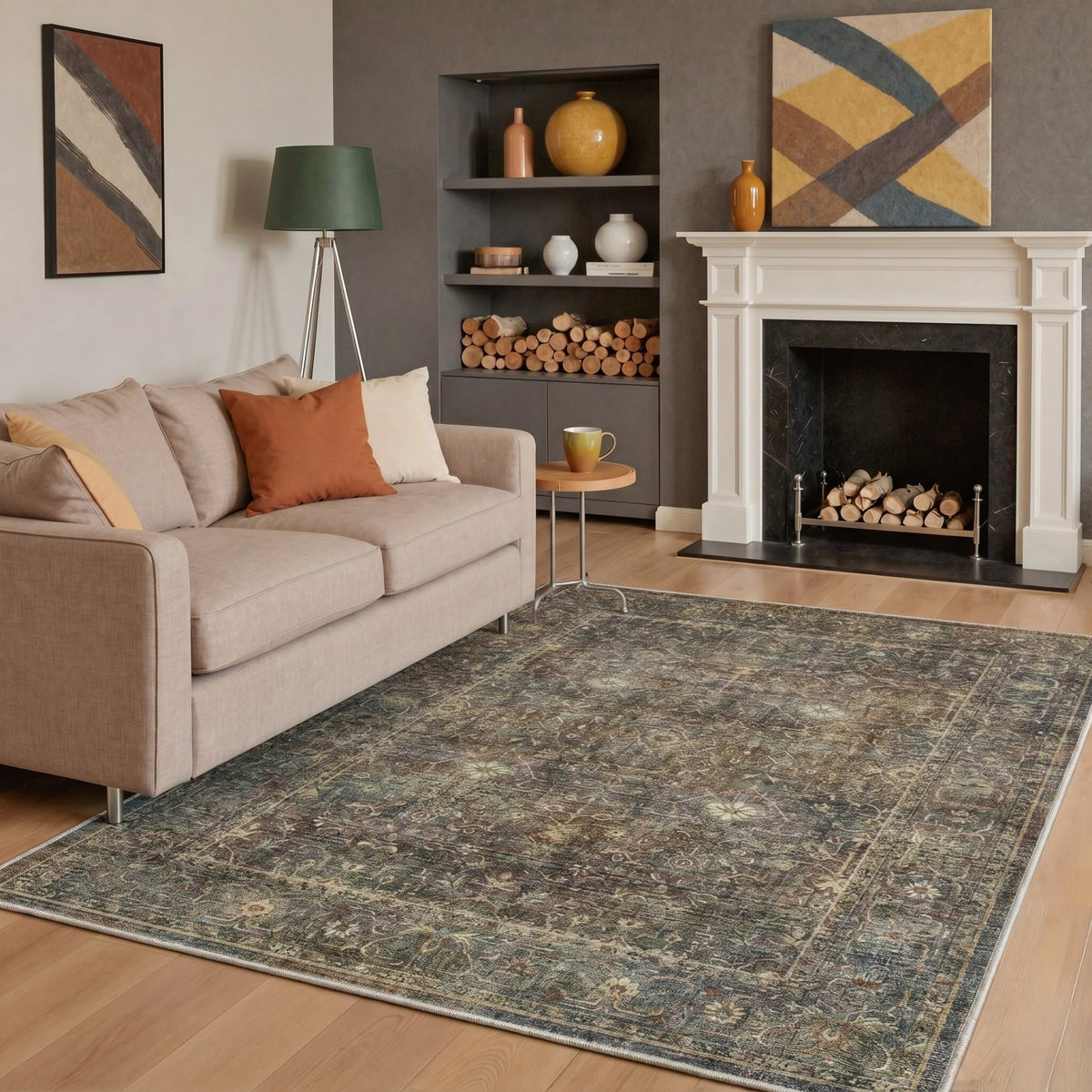 8x10 Area Rug Washable Rug for Living Room Bedroom Non Slip Carpet Taupe