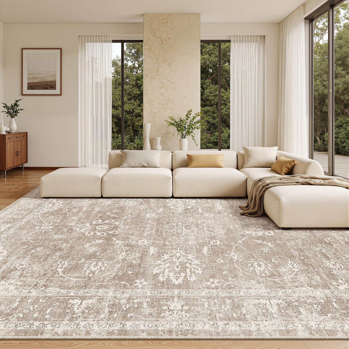 Madane 8x10 Area Rugs for Living Room, Washable Neutral Rug Brown/Sand