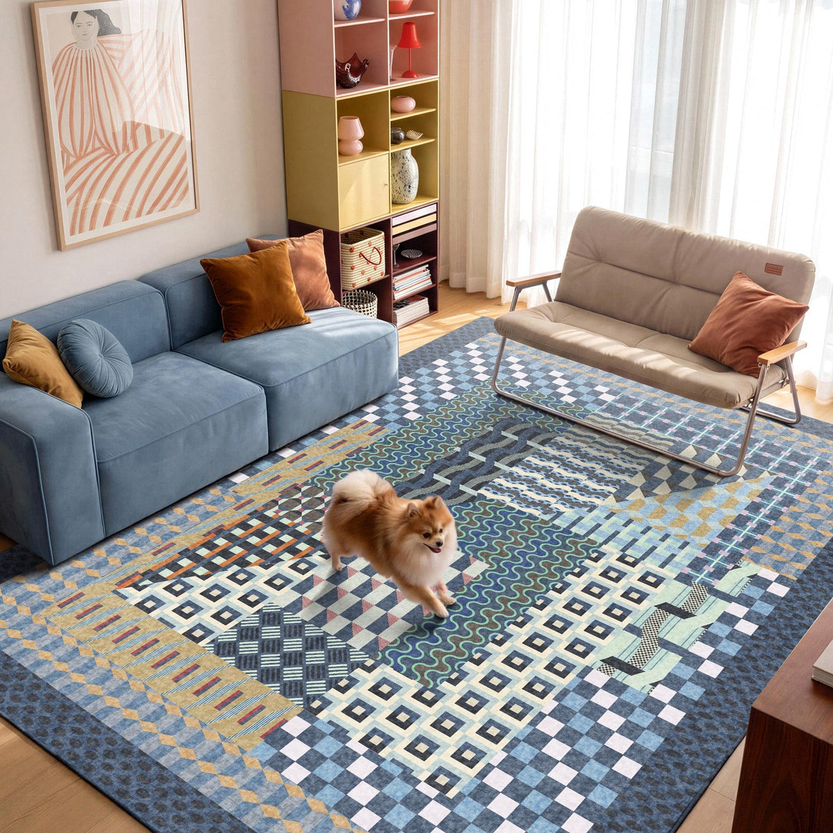 Kokia 8x10 Modern Geometric Washable Rug for Living Room Bauhaus Multicolor