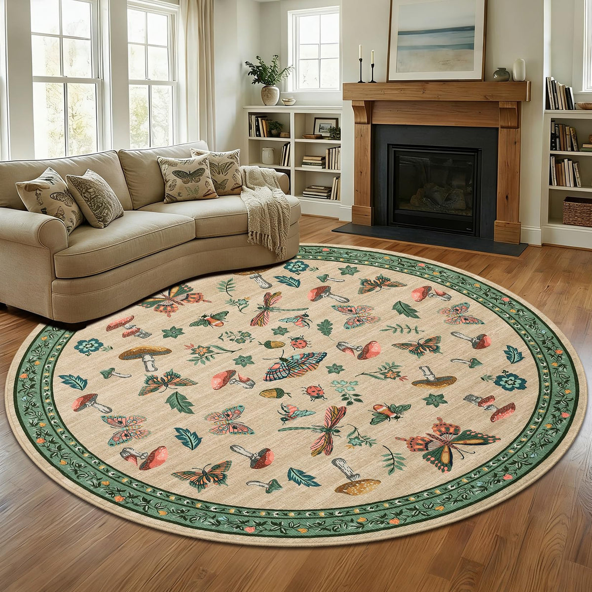 ROYHOME Mushroom Insect Washable Rug 5x7 for Bedroom Living Room Brown