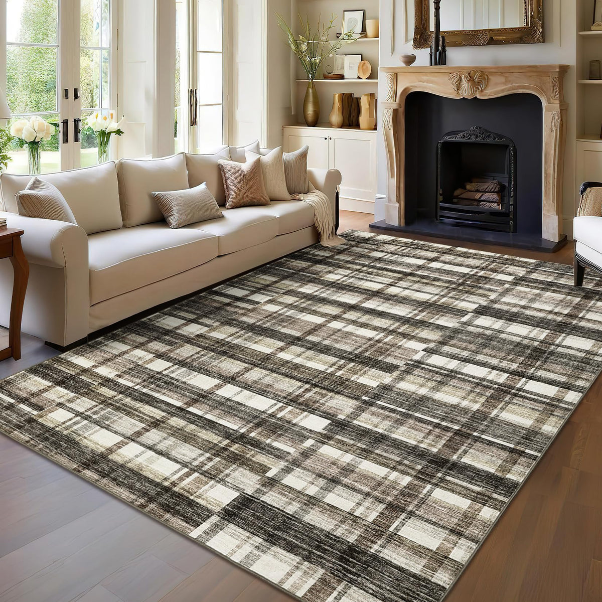 Large Living Room Rugs 8x10 Area Rugs Machine Washable Modern Geometric Neutral Rug Non Slip Low Pile Farmhouse Stain Resistant Carpet for Bedroom Nursery Classroom Dorm 8'x10' Multi