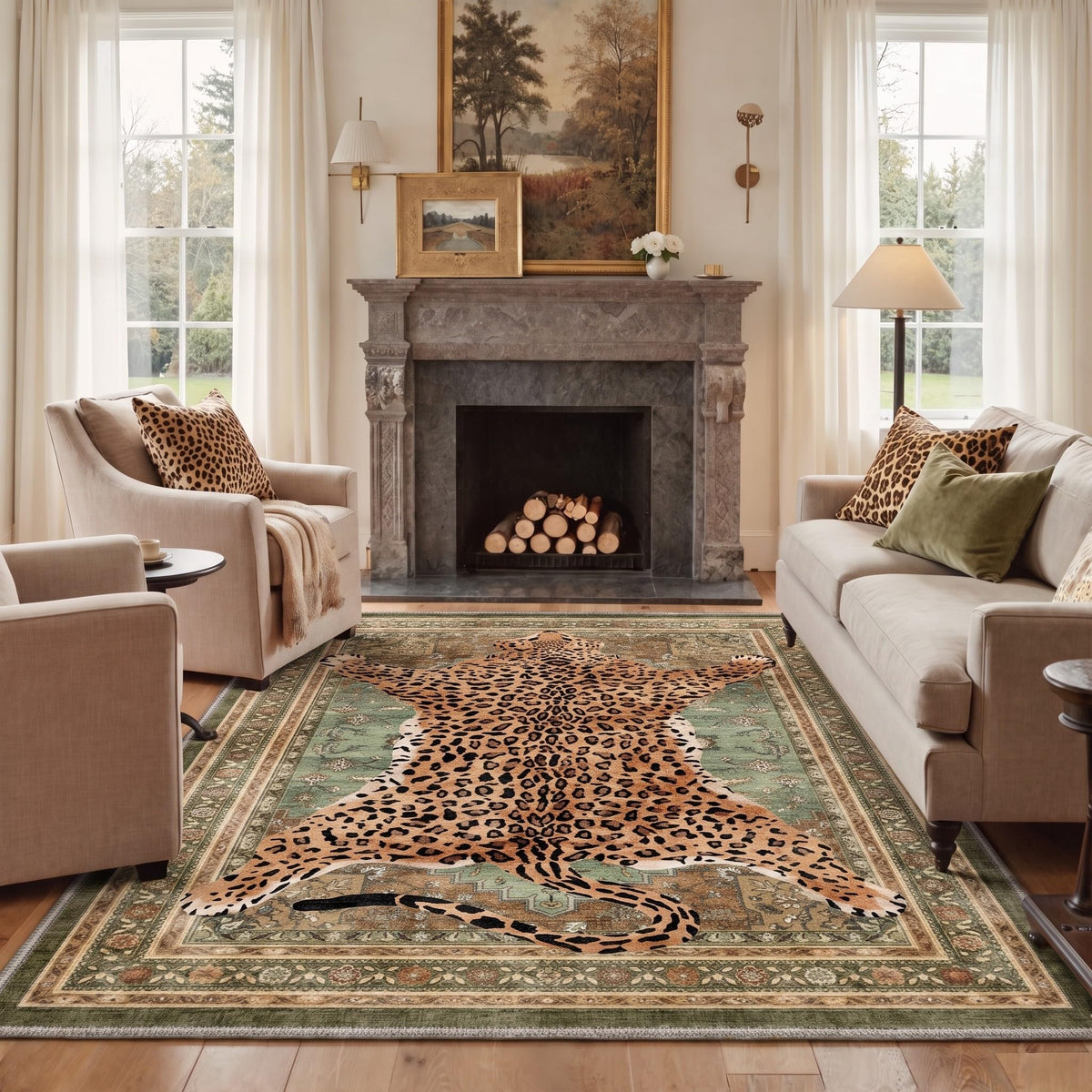 Bavni Leopard Rug 5x7 Cheetah Animal Print Rug Washable Jungle Rugs Blue