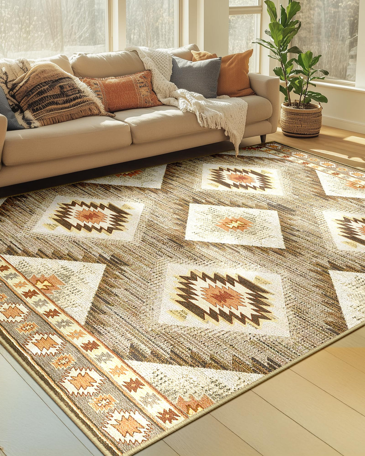 BESTSWEETIE 5'x7' Washable Area Rug for Living Room Bedroom Yellowbrown
