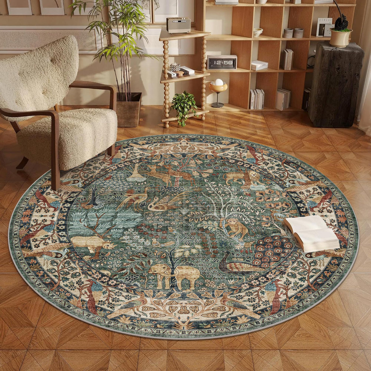 5x7 Washable Area Rug Vintage Animals Print Boho Indoor Carpet