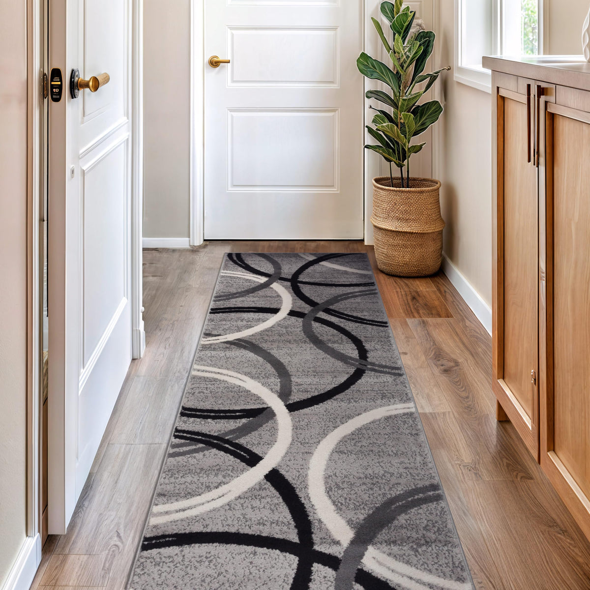 Rugshop Wavy Circles Fade-Resistant Living Room Area Rug Gray 5'3" x 7'3"