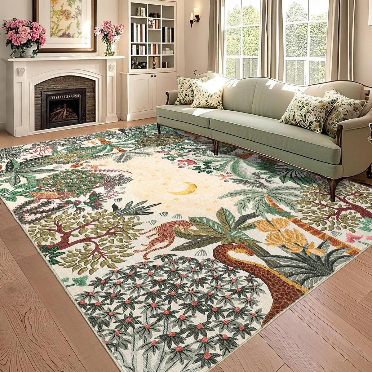 GarveeHome 5x7 Jungle Area Rug Washable Rugs for Living Room Bedroom, Soft Low Pile Non Slip Accent Floor Mat Animal Print Throw Rug Indoor Carpet Dining Room Playroom