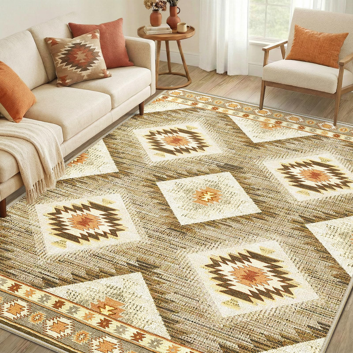 BESTSWEETIE 5'x7' Washable Area Rug for Living Room Bedroom Yellowbrown