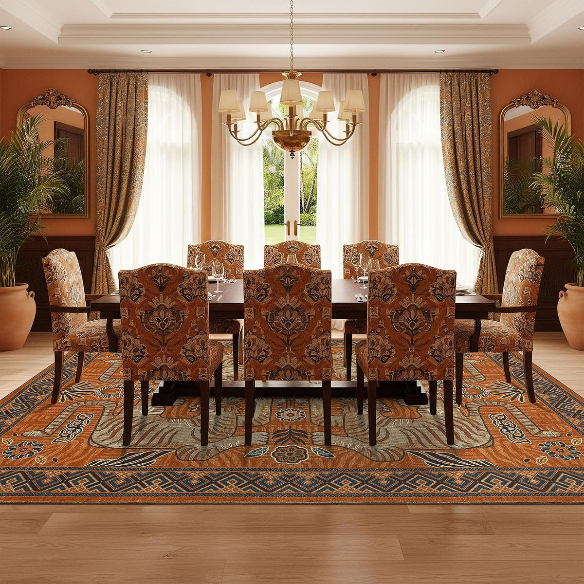 GarveeHome Tiger 8x10 Area Rugs Boho Washable Vintage Non Slip Living Room