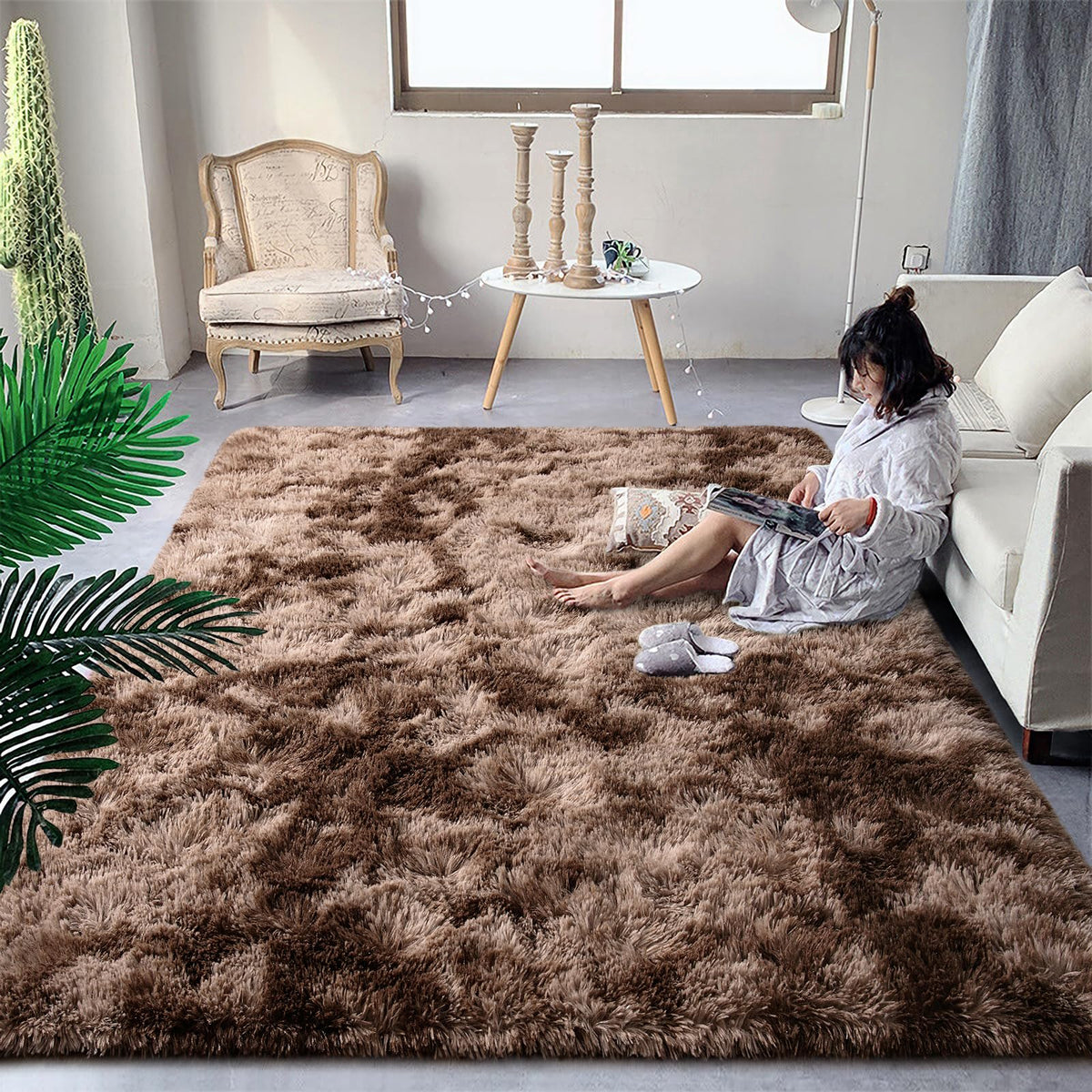 DweIke Fluffy Black White Rugs for Bedroom Living Room, 4x6 Feet Soft Plush Shaggy Cow Hide Print Girls Boys Kids Rug, Non-Slip and Machine Washable Carpet for Dorm Nursery Classroom Decor