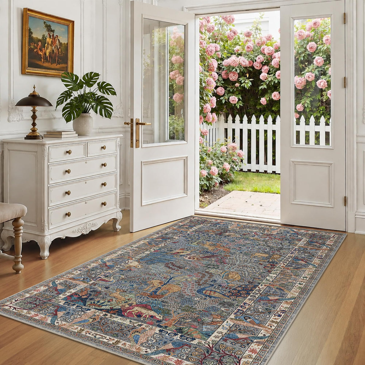 5x7 Washable Area Rug Vintage Animals Print Boho Indoor Carpet