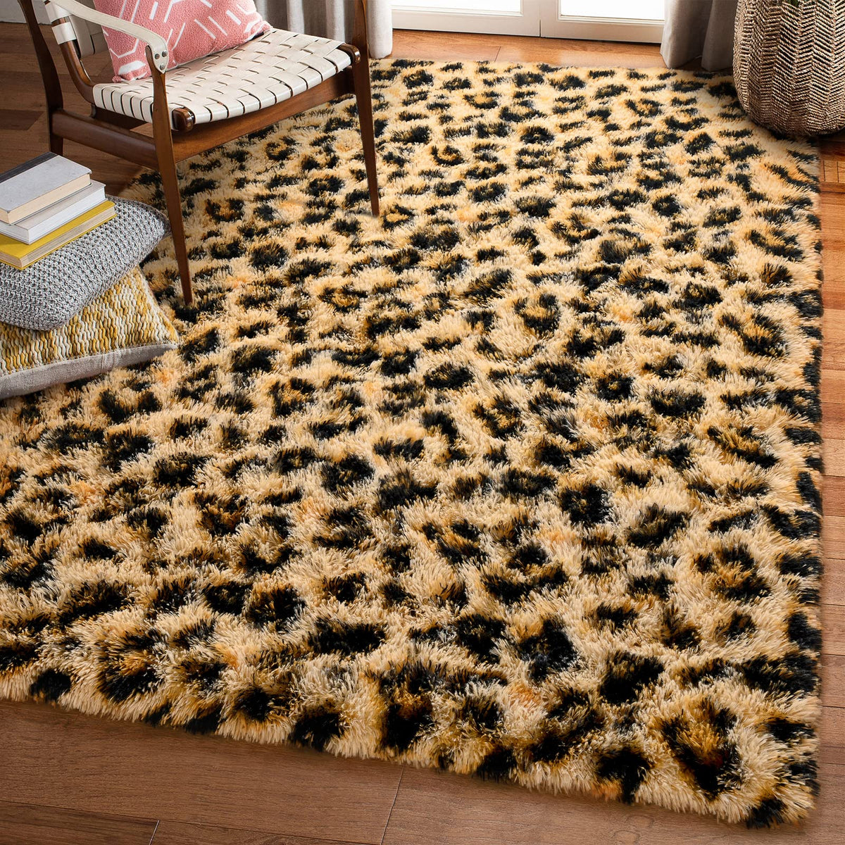 Amearea Fluffy Leopard Rug, Premium Cheetah Print Rugs, Khaki 4x6