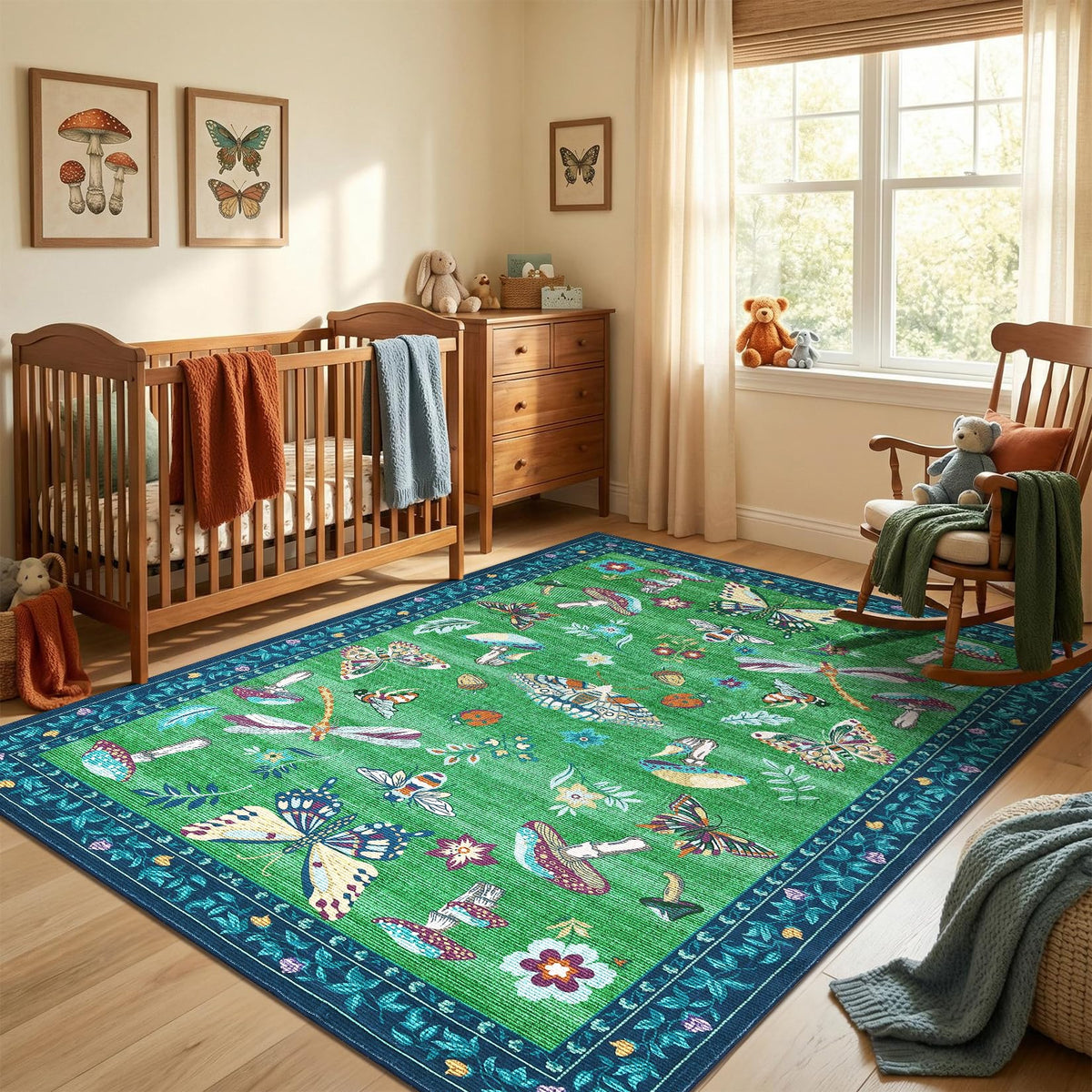 ROYHOME Mushroom Insect Washable Rug 5x7 for Bedroom Living Room Brown