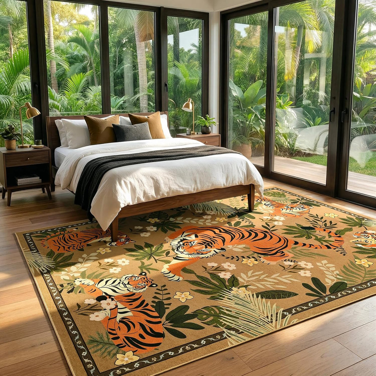 Zentavio Tiger Area Rug 6x9, Vintage Safari Animal Print Rug, Washable Non Slip Boho Camel Carpet for Living Room Bedroom
