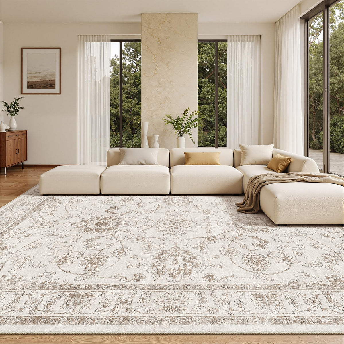 Madane 8x10 Area Rugs for Living Room, Washable Neutral Rug Brown/Sand