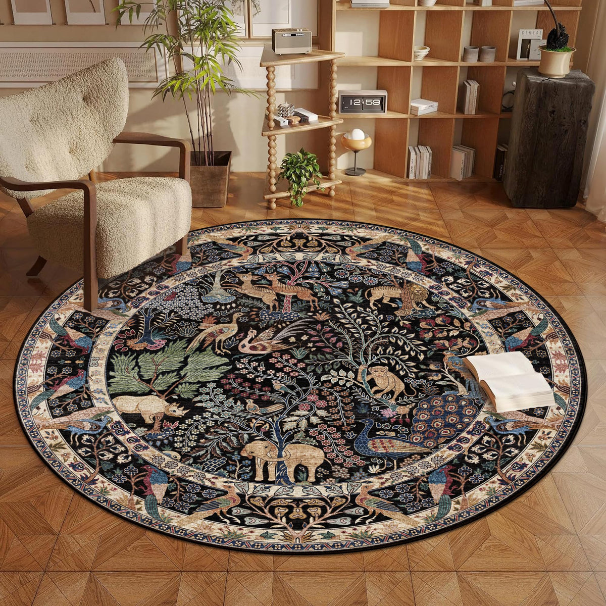 5x7 Washable Area Rug Vintage Animals Print Boho Indoor Carpet