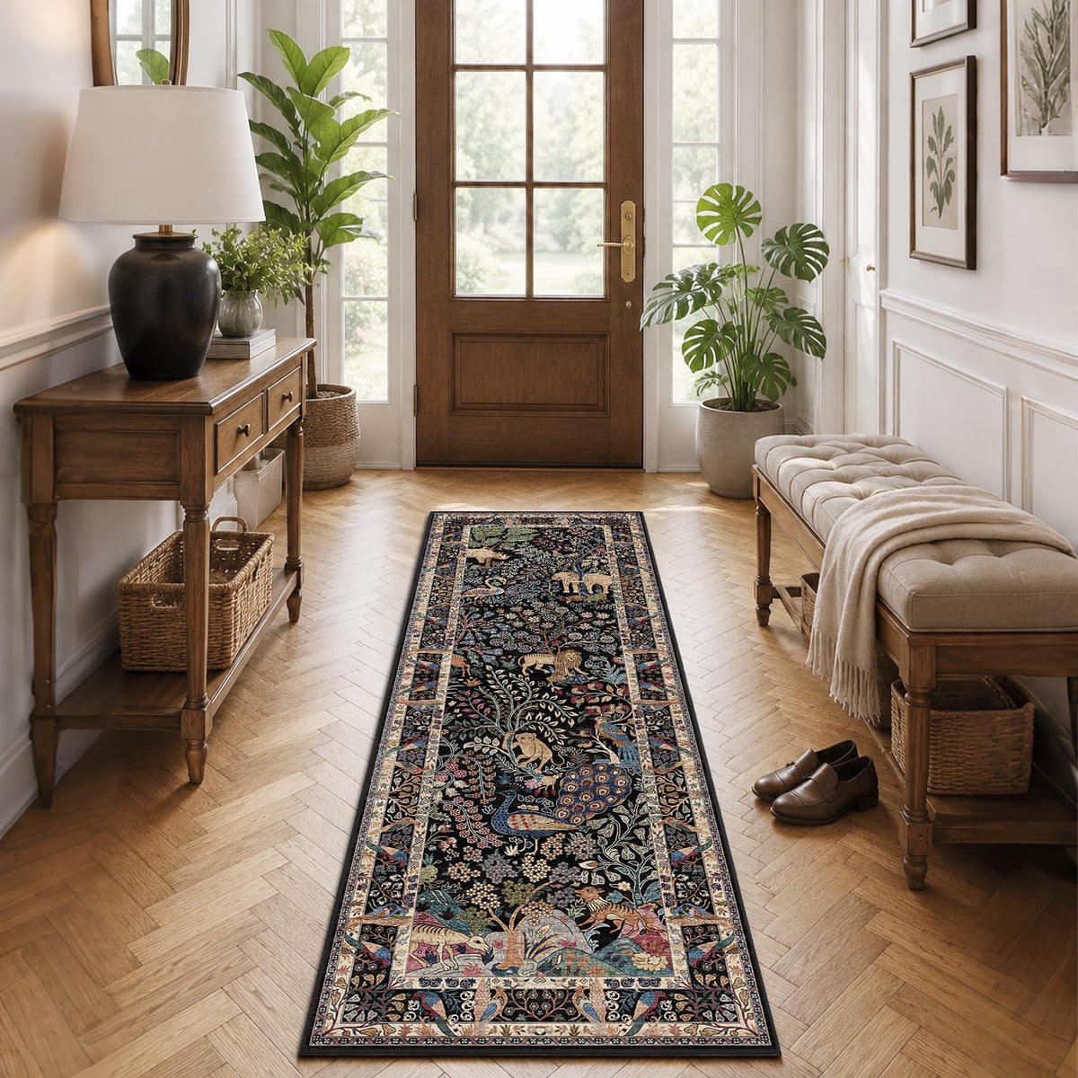 5x7 Washable Area Rug Vintage Animals Print Boho Indoor Carpet