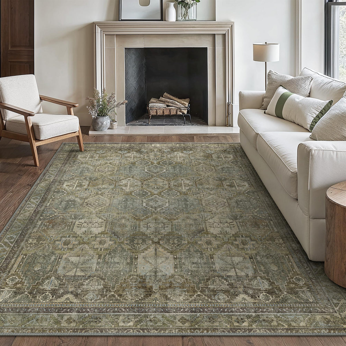 8x10 Area Rug Washable Rug for Living Room Bedroom Non Slip Carpet Taupe