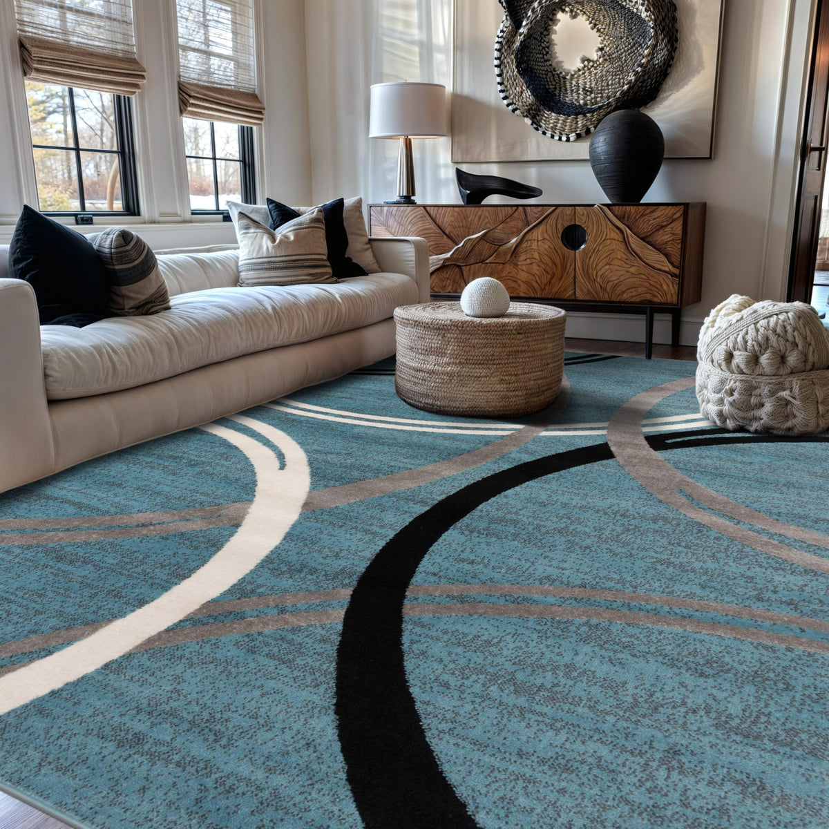 Rugshop Wavy Circles Fade-Resistant Living Room Area Rug Gray 5'3" x 7'3"