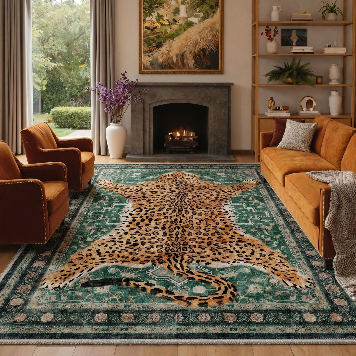 Bavni Leopard Rug 5x7 Cheetah Animal Print Rug Washable Jungle Rugs Blue