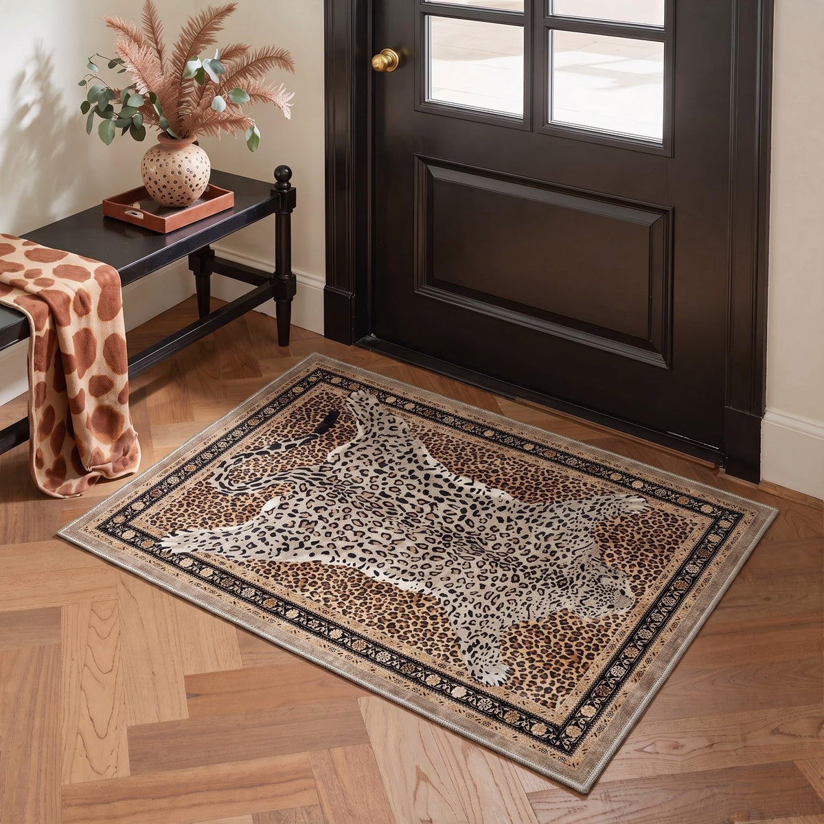 Bavni Leopard Rug 5x7 Cheetah Animal Print Rug Washable Jungle Rugs Blue