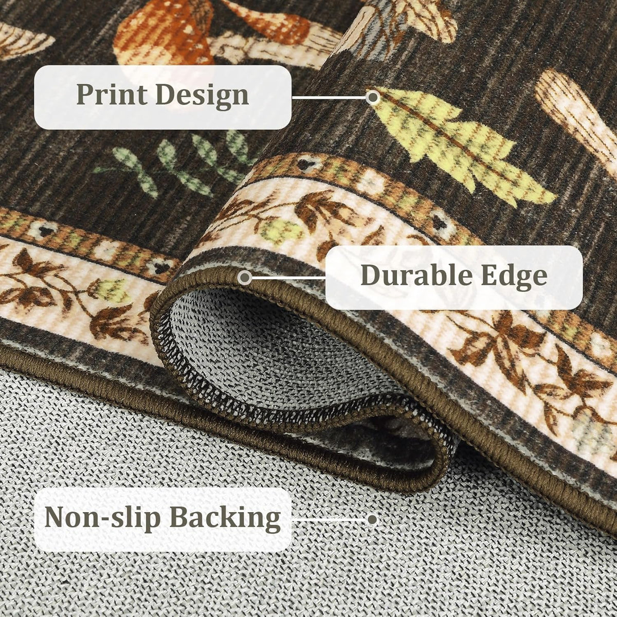 ROYHOME Mushroom Insect Washable Rug 5x7 for Bedroom Living Room Brown