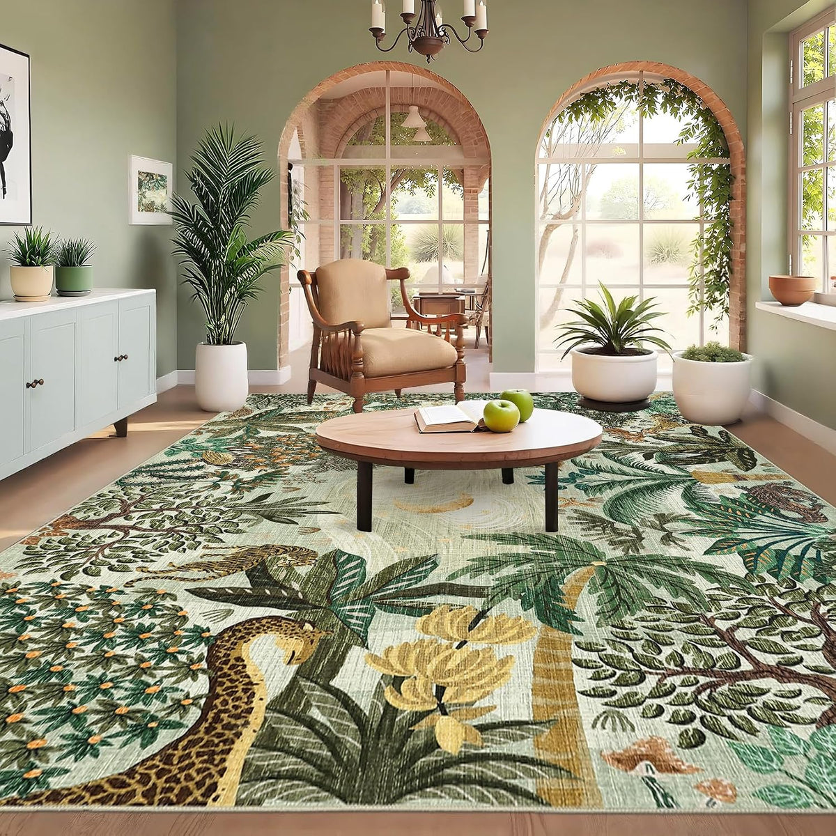 GarveeHome 5x7 Jungle Area Rug Washable Rugs for Living Room Bedroom, Soft Low Pile Non Slip Accent Floor Mat Animal Print Throw Rug Indoor Carpet Dining Room Playroom