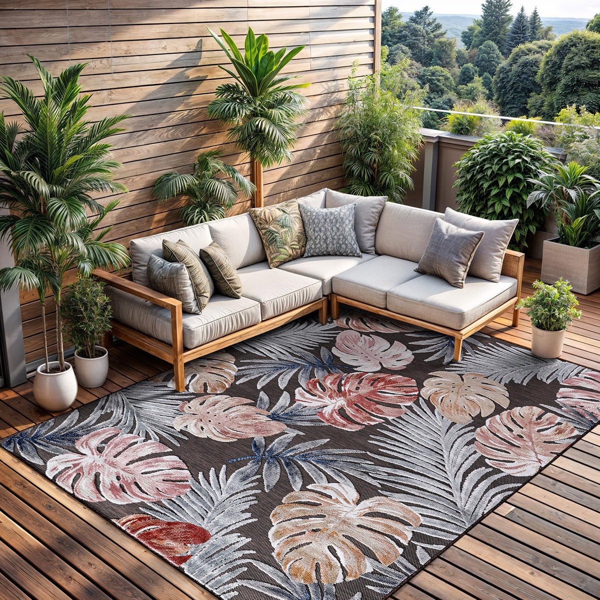 CAMILSON Indoor Outdoor Rug, Multicolor 6x9 Geometric Arch Striped Area Rugs for Patio and Home Areas, Easy-Cleaning Non-Shedding Living Room, Garden and Deck Washable Outside Carpet (6 x 9)