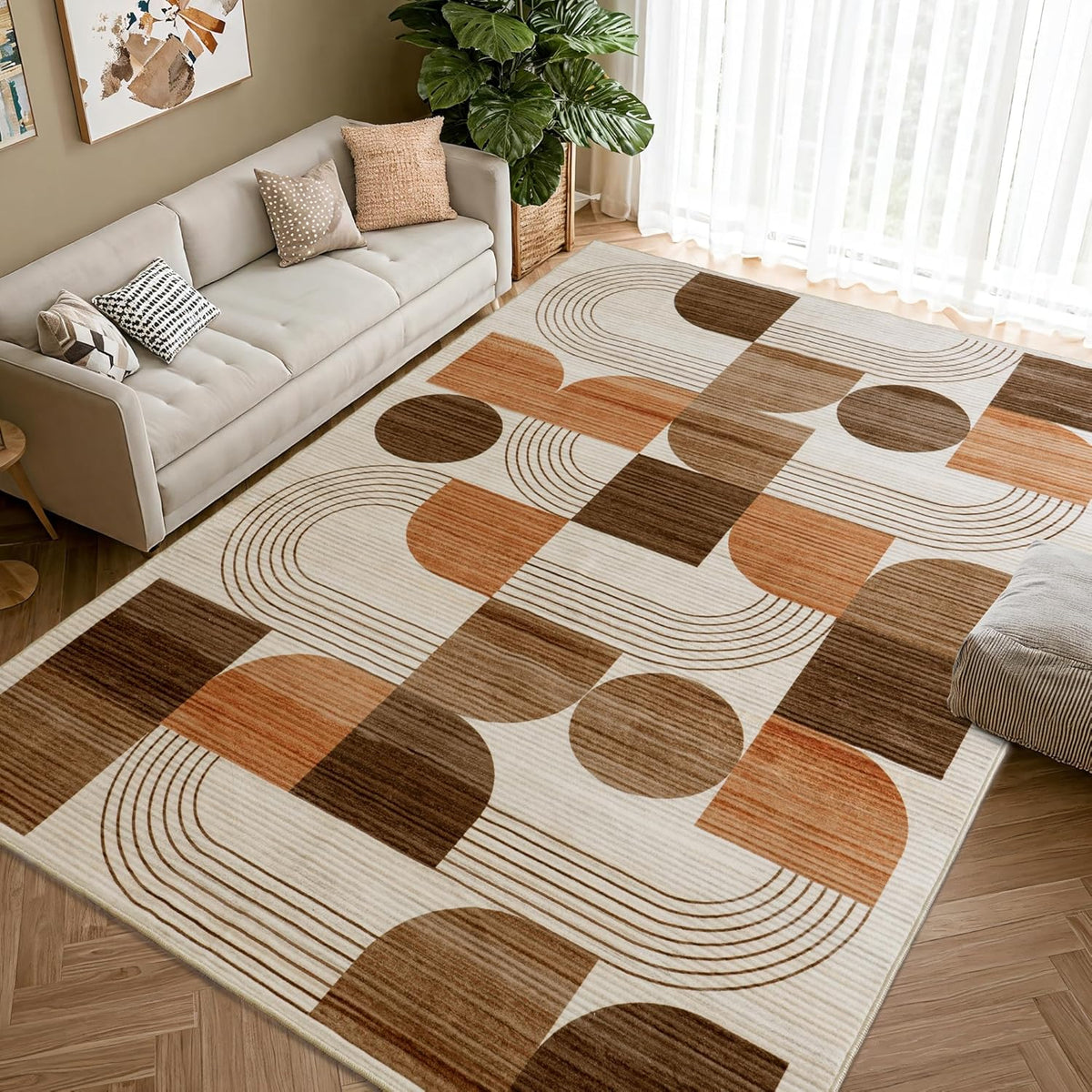 Soft Modern Geometric Abstract Large Machine Washable 5x7 Area Rug