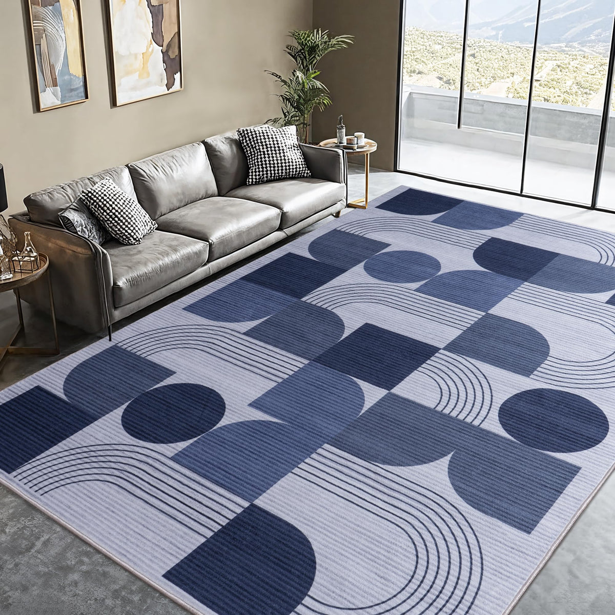Soft Modern Geometric Abstract Large Machine Washable 5x7 Area Rug