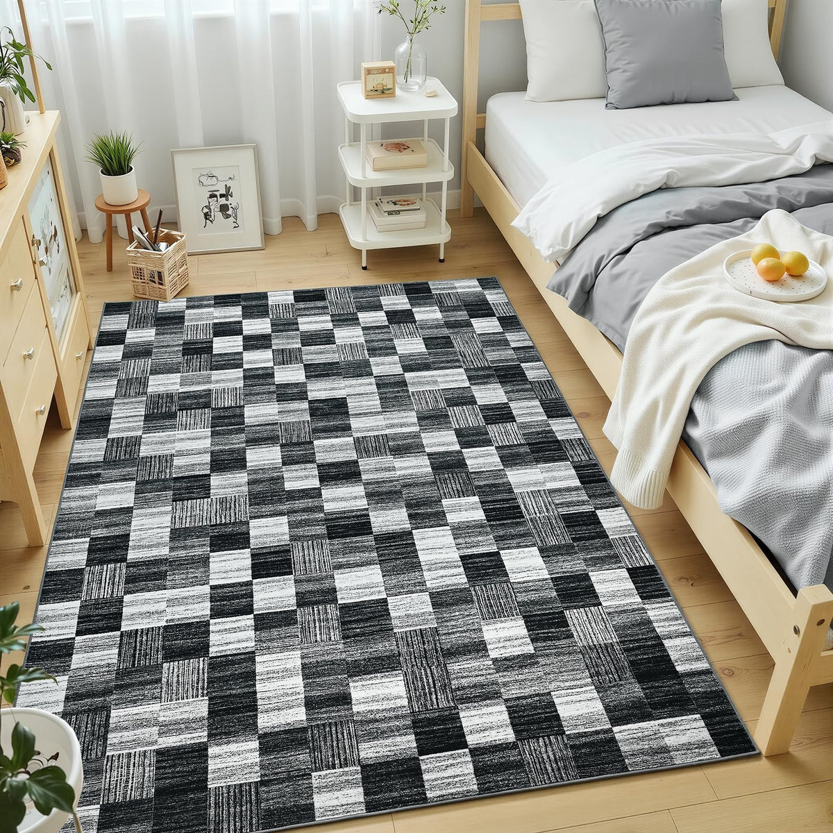 Terrug Multicolored Geometric Checkered Rug for Living Room, 5x7 Area Rugs