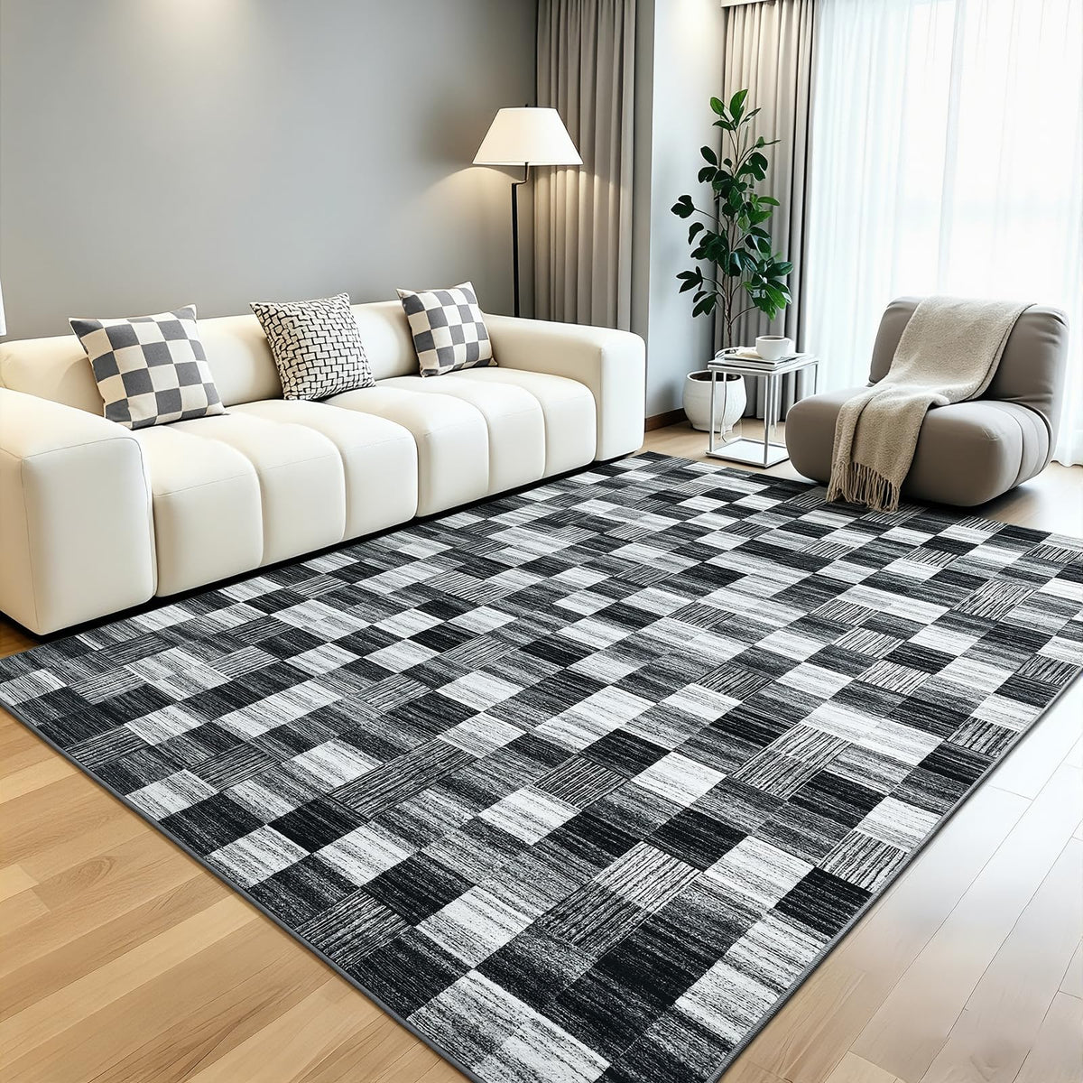 Terrug Multicolored Geometric Checkered Rug for Living Room, 5x7 Area Rugs