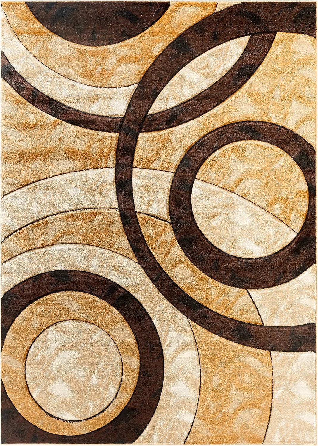 GLORY RUGS Area Rug Modern 5x7 Brown Circles Geometry Soft Hand Carved Contemporary Floor Carpet Fluffy Texture for Indoor Living Dining Room and Bedroom Area
