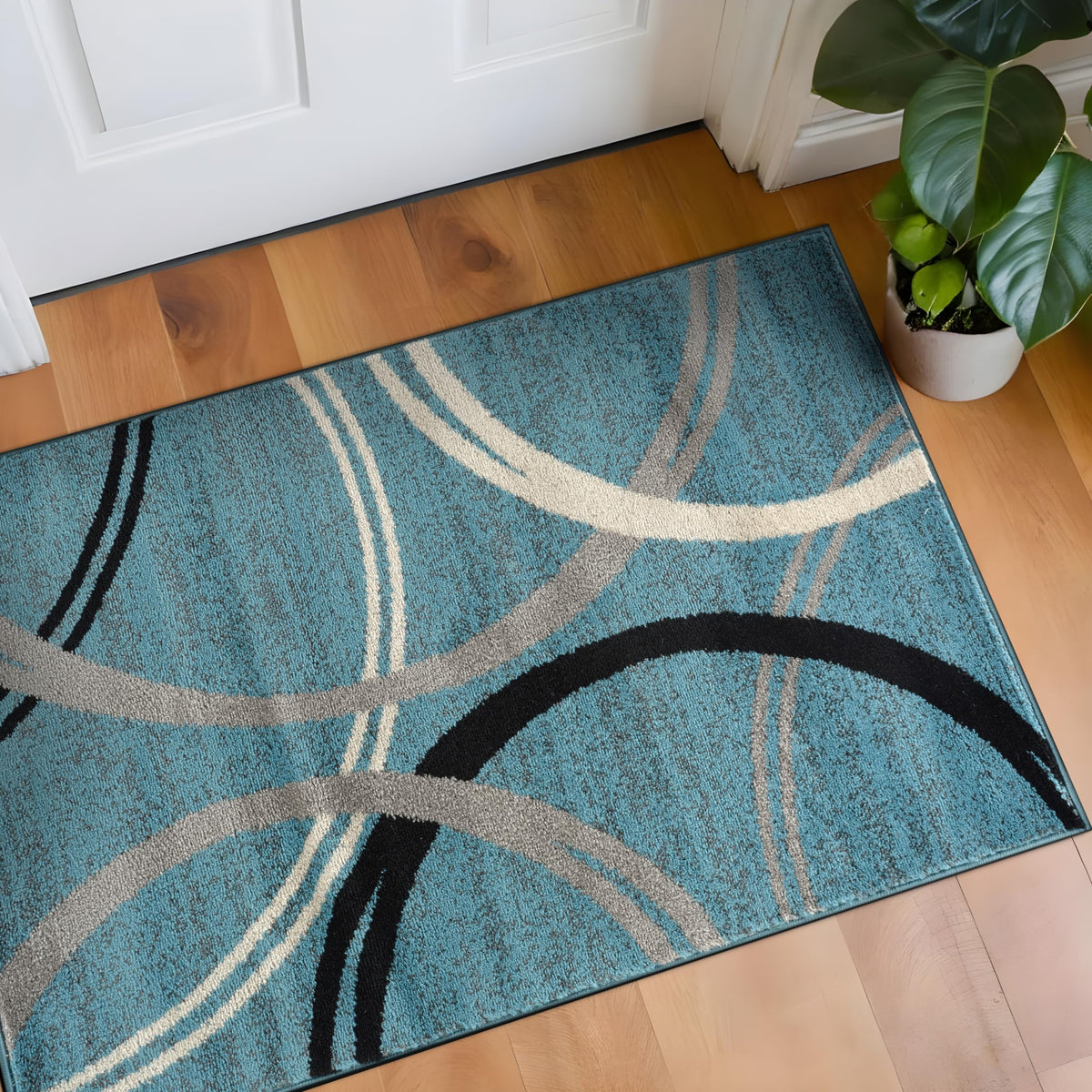 Rugshop Wavy Circles Fade-Resistant Living Room Area Rug Gray 5'3" x 7'3"