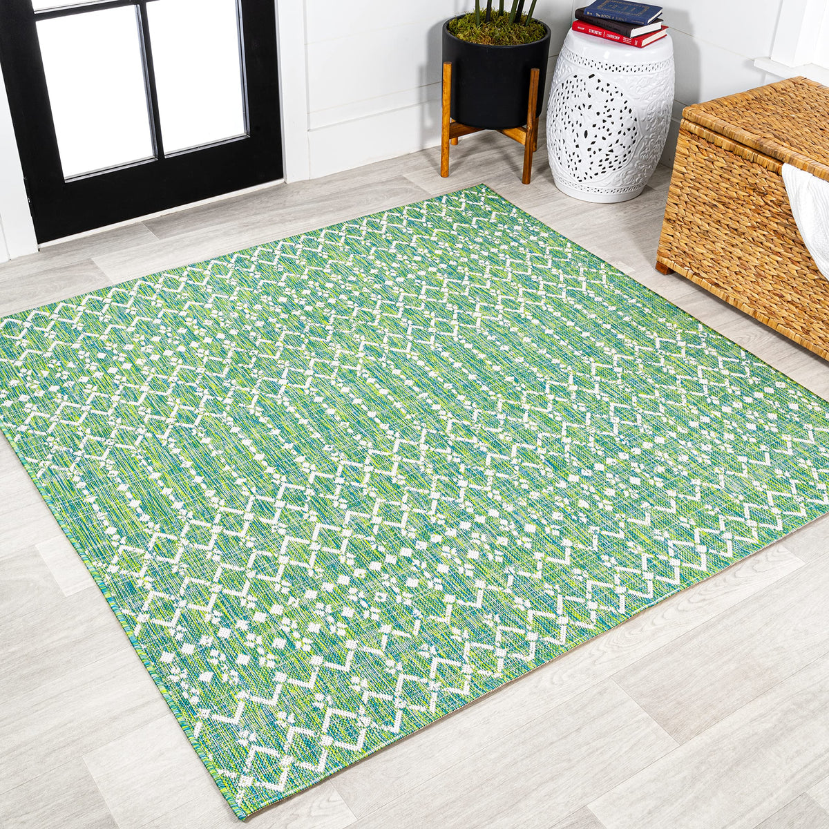 JONATHAN Y Moroccan Geometric Indoor Outdoor Area Rug 8X10 Natural/Black, Ourika Textured Weave for Backyard, Patio, Porch, Easy-Cleaning, High Traffic, Pet-Friendly, Non-Shedding (SMB108D-8)