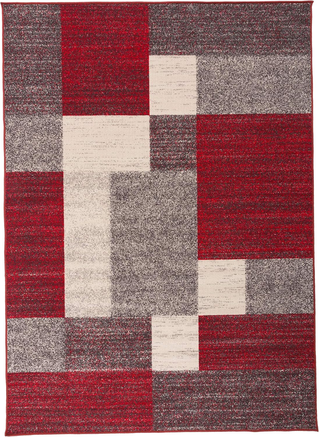 Rugshop Geometric Boxes Non-Slip Modern Area Rug Red 5'3" x 7'3"