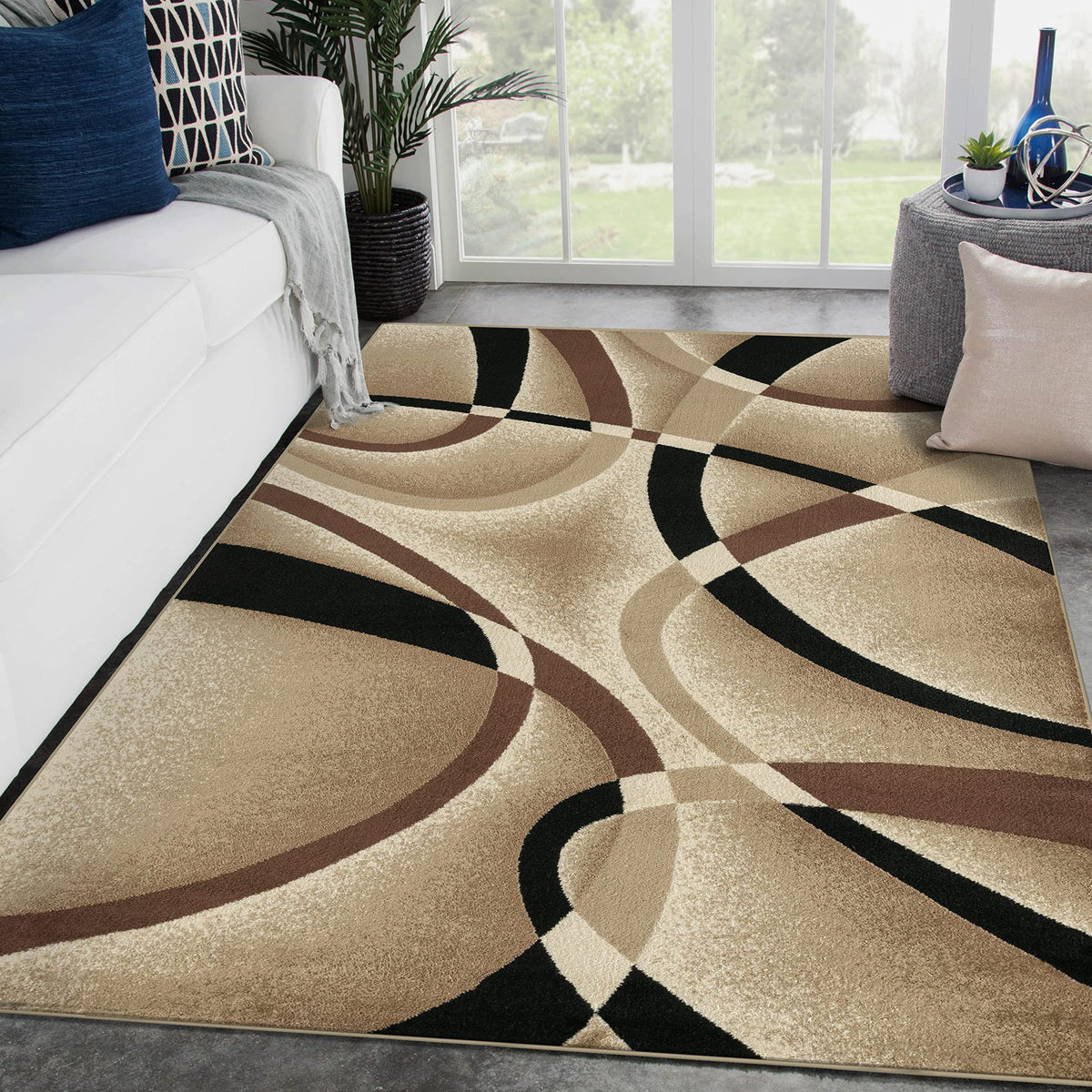 Luxe Weavers Geometric Abstract Area Rug Navy 5x7