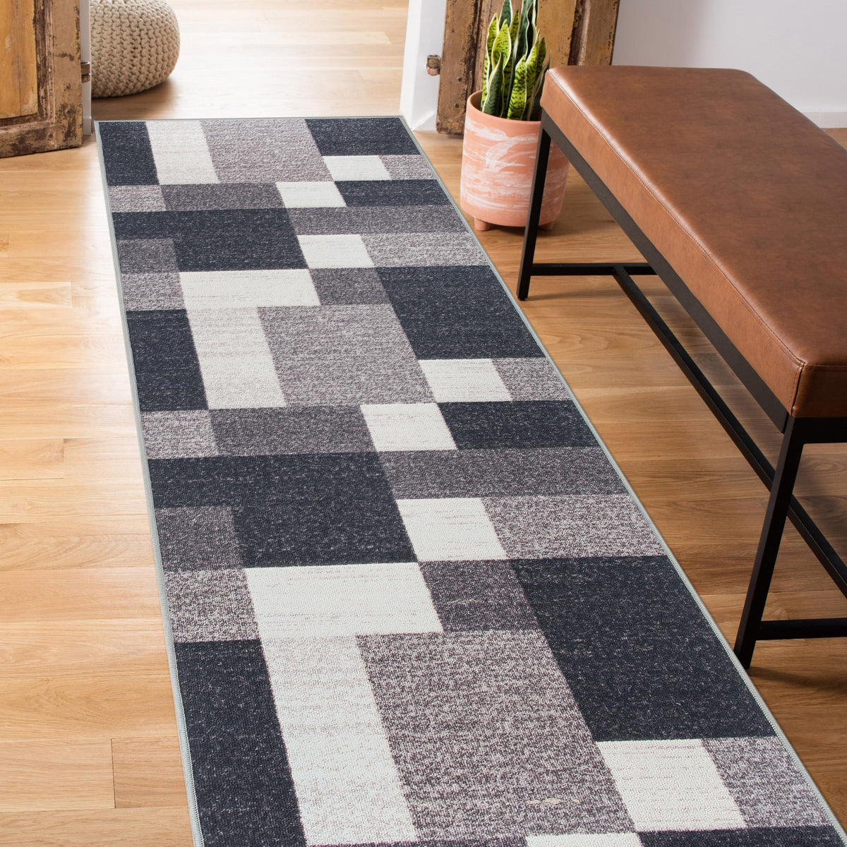 Rugshop Geometric Boxes Non-Slip Contemporary Area Rug Blue 5'3" x 7'3"