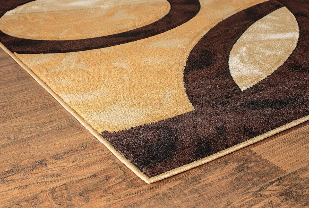GLORY RUGS Area Rug Modern 5x7 Brown Circles Geometry Soft Hand Carved Contemporary Floor Carpet Fluffy Texture for Indoor Living Dining Room and Bedroom Area