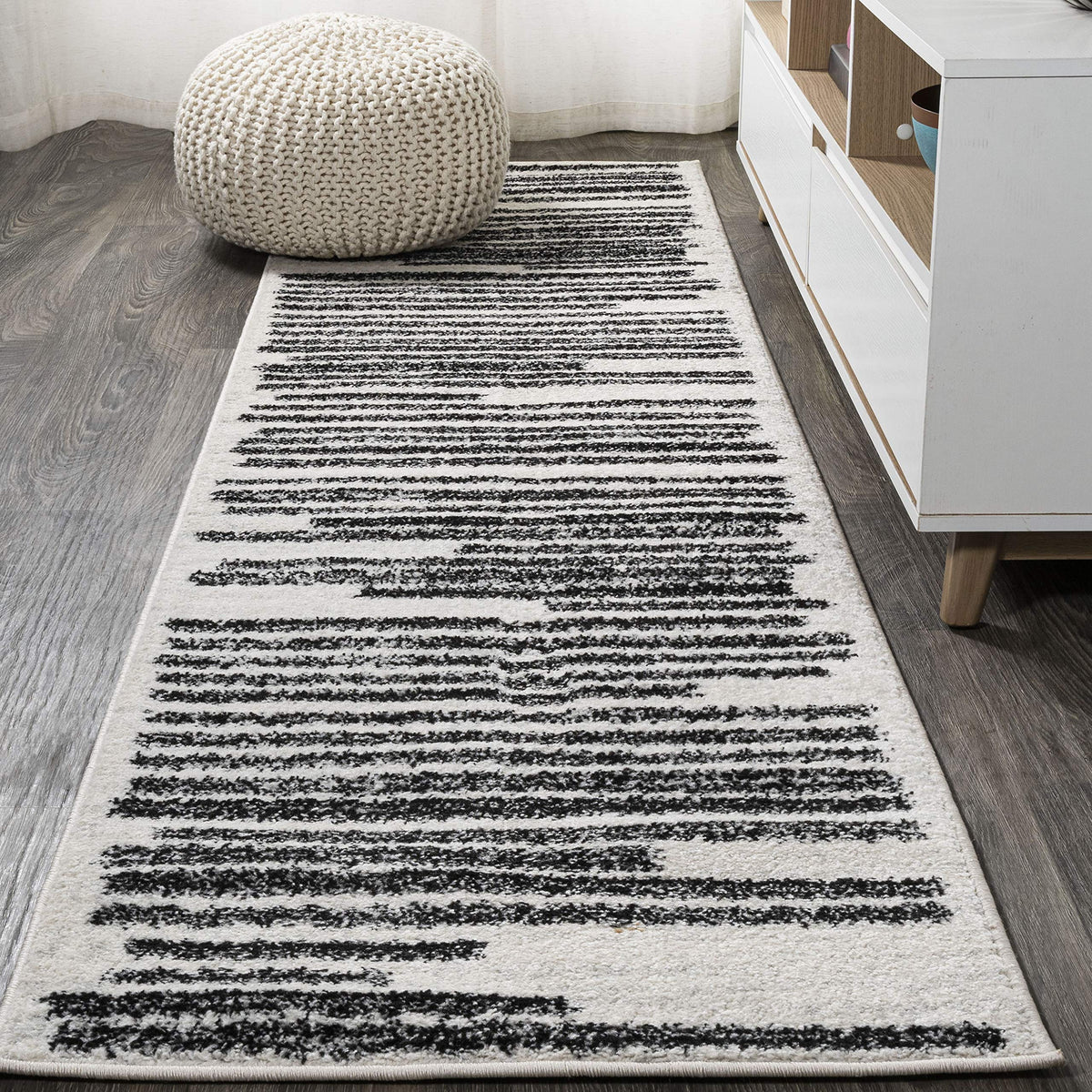 JONATHAN Y Khalil Modern Berber Stripe Cream/Black Indoor Area Rug, 8x10, Contemporary, Bohemian, Easy-Cleaning for Living Room, Bedroom, Kitchen, Pet Friendly, Non-Shedding (MOH207A-8)