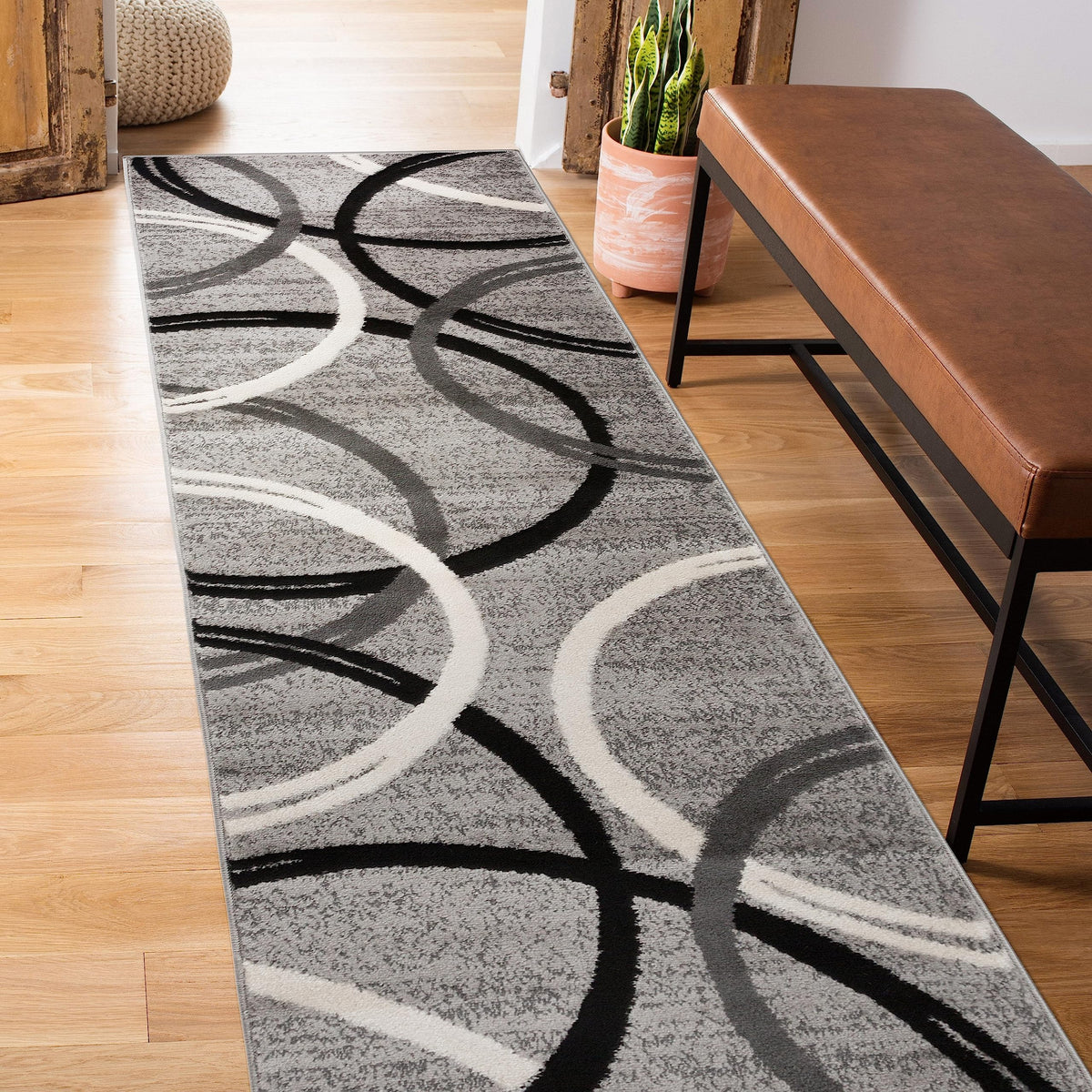 Rugshop Wavy Circles Fade-Resistant Living Room Area Rug Gray 5'3" x 7'3"