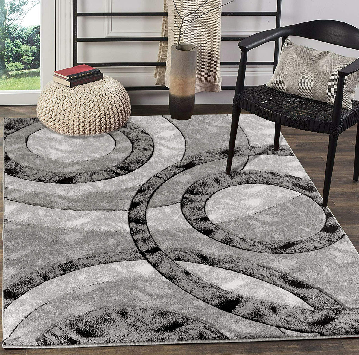 GLORY RUGS Area Rug Modern 5x7 Brown Circles Geometry Soft Hand Carved Contemporary Floor Carpet Fluffy Texture for Indoor Living Dining Room and Bedroom Area