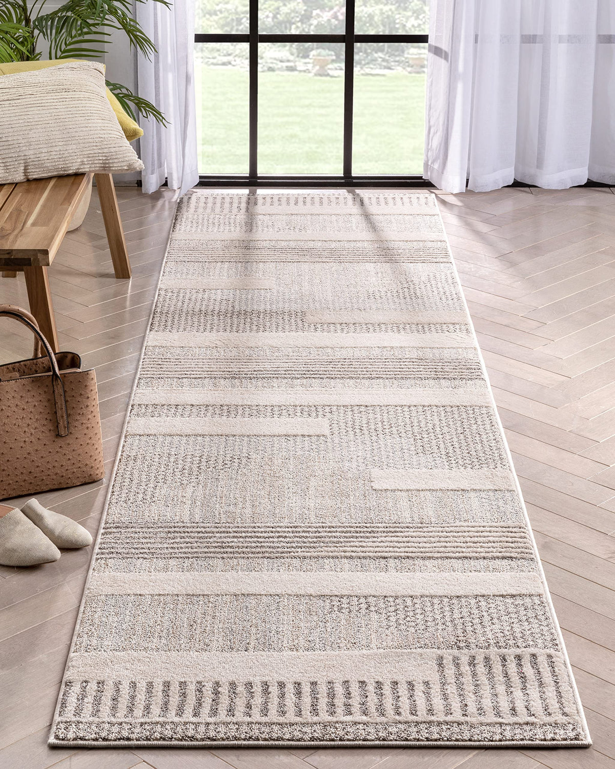 Well Woven Harlow Collection Briar Beige - Modern Tribal Minimalist Geometric 5x7 Area Rug - Ideal for Living Room, Dining Room & Bedroom - Durable, Stain Resistant & Easy to Clean