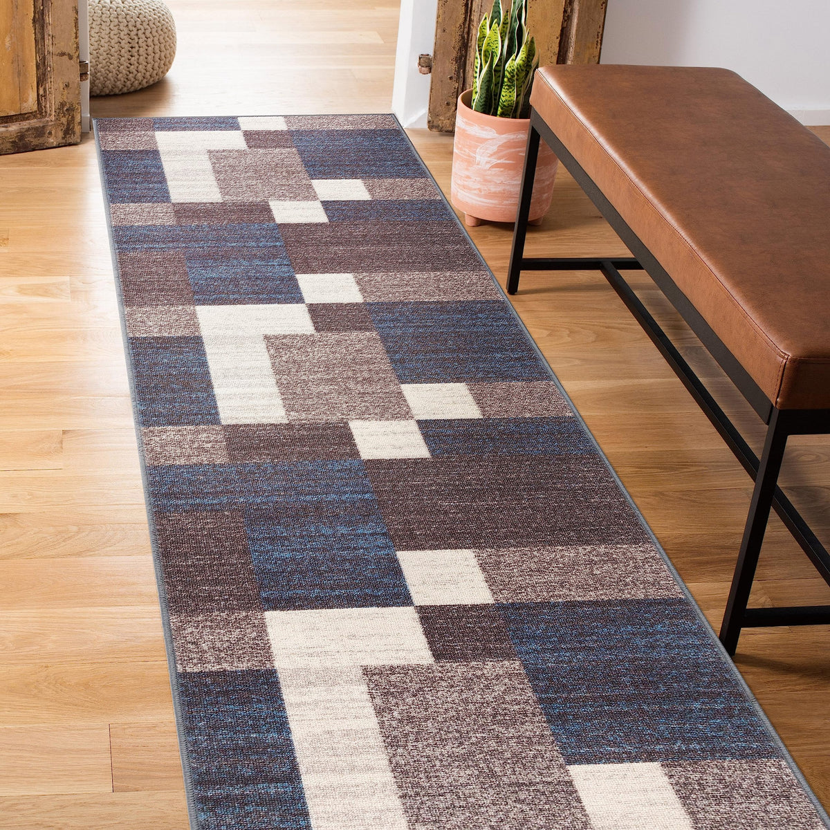 Rugshop Geometric Boxes Non-Slip Modern Area Rug Red 5'3" x 7'3"