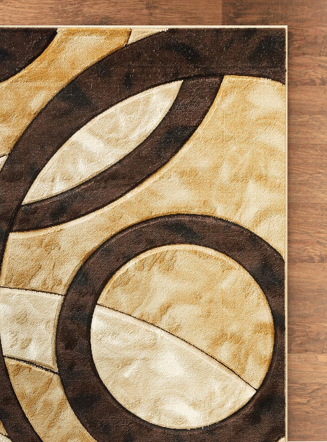 GLORY RUGS Area Rug Modern 5x7 Brown Circles Geometry Soft Hand Carved Contemporary Floor Carpet Fluffy Texture for Indoor Living Dining Room and Bedroom Area