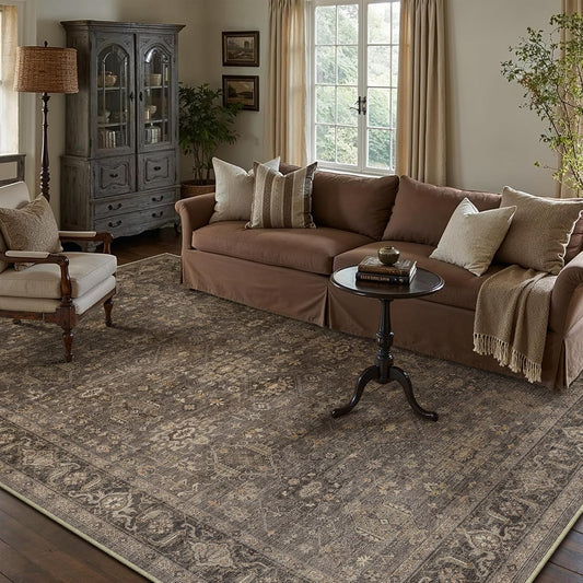 8x10 Dark Brown Vintage Area Rug