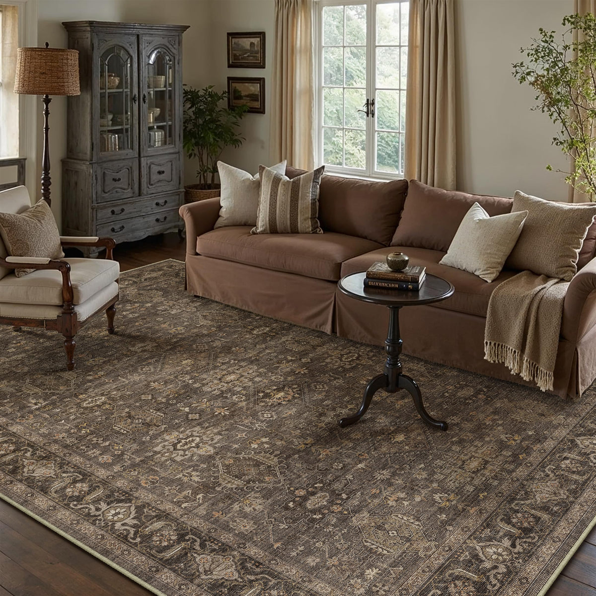 8x10 Dark Brown Vintage Area Rug
