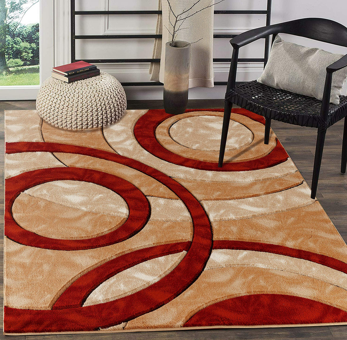 GLORY RUGS Area Rug Modern 5x7 Brown Circles Geometry Soft Hand Carved Contemporary Floor Carpet Fluffy Texture for Indoor Living Dining Room and Bedroom Area