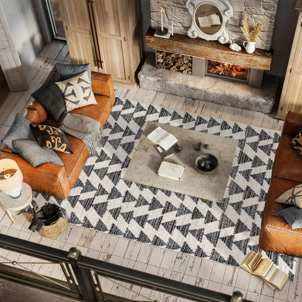 JONATHAN Y Aisha Moroccan Triangle Geometric Cream/Black Indoor Area Rug, 8x10, Contemporary, Modern, Easy-Cleaning for Living Room, Bedroom, Kitchen, Pet Friendly, Non-Shedding (MOH206A-8)