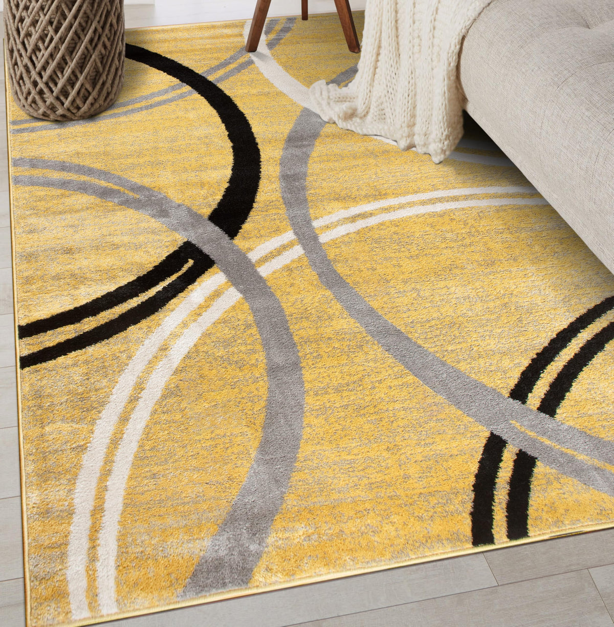Rugshop Wavy Circles Fade-Resistant Living Room Area Rug Gray 5'3" x 7'3"