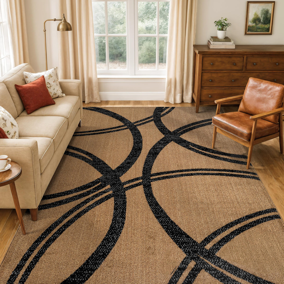 Rugshop Wavy Circles Fade-Resistant Living Room Area Rug Gray 5'3" x 7'3"